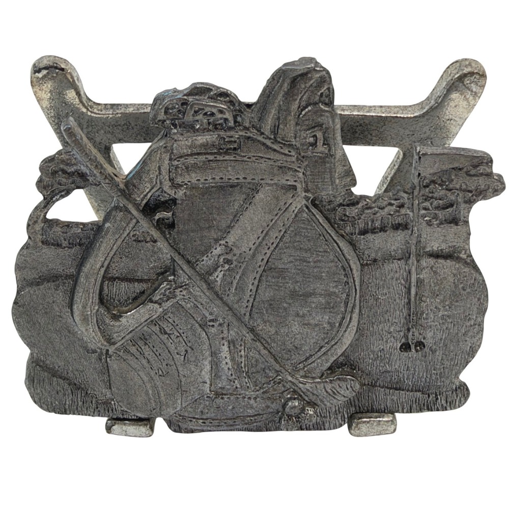 Vtg Heavy Cast Pewter Golf Bag Letter Holder 436GLF Country Club Desk Decor